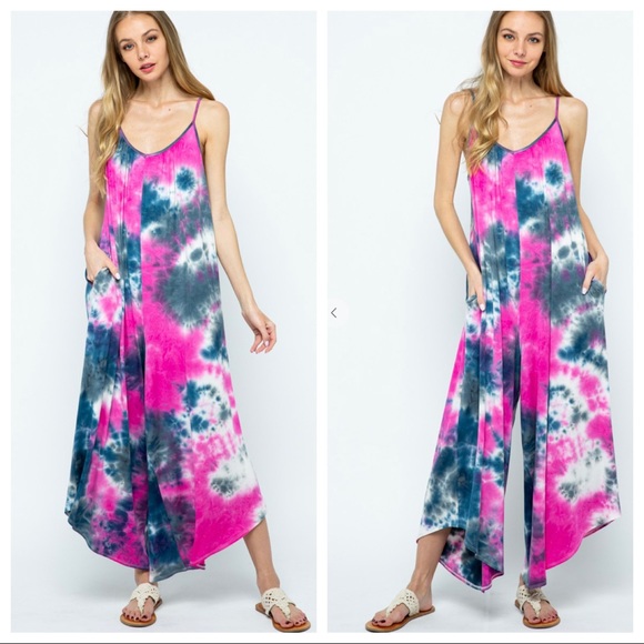 CHIC TIE DYE PRINT CAMI JUMPSUIT WITH SIDE POCKETS - Picture 5 of 10